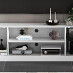 81.1" Large TV Stand with Bookshelves for TVs up to 60", Wall Unit Entertainment Center with Doors, 9 Open Shelves and Cable Holes, Media Console Cabinet for Living Room, White