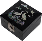 Mother of Pearl Mini Jewelry Box - Organizer for Earring Necklace Ring & Bracelet Jewelry Display Storage Case for Woman Unique Gifts (Crane_Black)