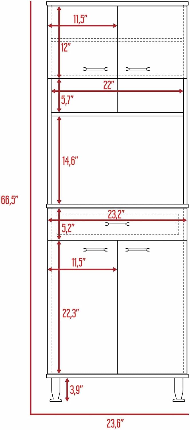 66" H Kitchen Pantry Cabinet Storage,4-Door Wooden Cupboard Credenza Buf...