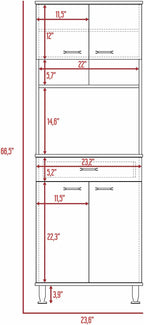 66" H Kitchen Pantry Cabinet Storage,4-Door Wooden Cupboard Credenza Bufffet Cabinet Freestanding Kitchen Hutch with Wine Coffee Bar Microwave Stand,White