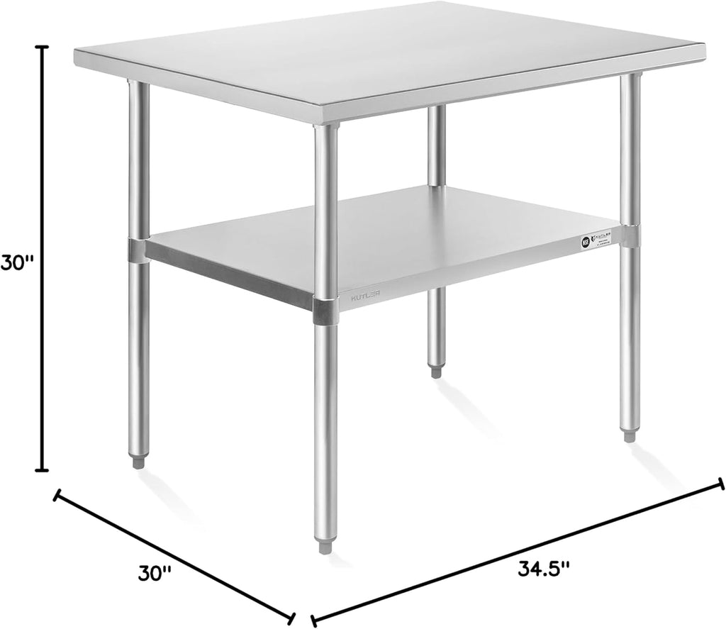 KUTLER Stainless Steel Table 30 x 48 Inches, NSF Heavy Duty Commercial Kitchen Prep and Work Table with Undershelf for Restaurant, Hotel, Home