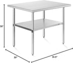 KUTLER Stainless Steel Table 30 x 48 Inches, NSF Heavy Duty Commercial Kitchen Prep and Work Table with Undershelf for Restaurant, Hotel, Home