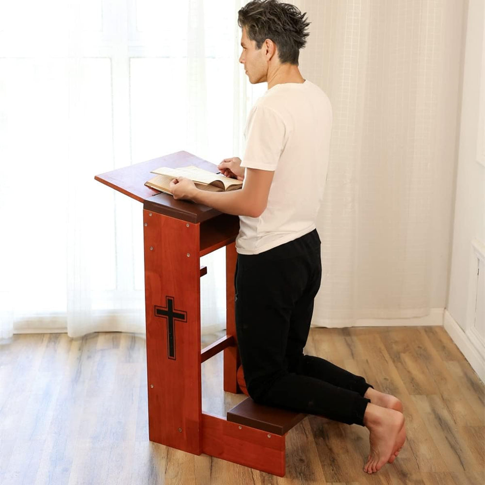 Prayer Bench Stool,Solid Wood Prayer Kneeler with Bench and Folding Table Top...
