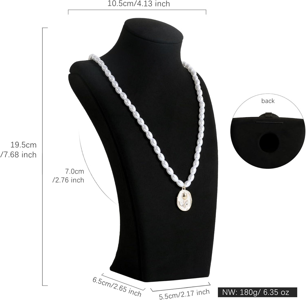 GemeShou Black necklace storage organizer for sale, Velvet necklace holder stand, jewelry bust display stands, Jewelry Mannequin for Countertop, Showcase【Black-Small height 7.68 inch】