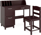 HONEY JOY Kids Desk and Chair Set, Wooden Children School Study Table and Chair w/Drawer, Storage Shelf & Cabinets, Student Computer Workstation Writing Desk for Bedroom, 3-8 Years Old (Dark Brown)
