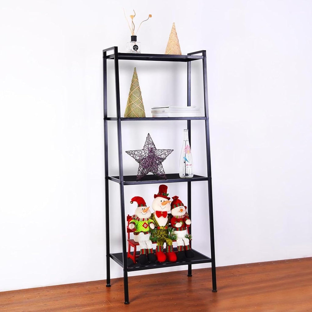 4-Tier Wide Ladder Bookshelf, Black Iron Storage Shelf with Mesh Shelves, Stable Open Display Rack for Living Room, Bedroom, Study and Home Organization
