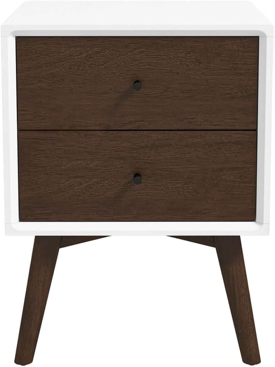 Mid Century Modern Style 2-Drawer White Night Stand Solid Wood 23.6" H,f...