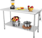 GarveeTech 60 in x 24 in Stainless Steel Prep Table, NSF Metal Work Table with Backsplash, Adjustable Undershelf, 5 Hooks, Heavy Duty Workbench Workstation for Home Kitchen Restaurant