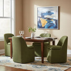 Upholstered Dining Chairs with Casters, Washable Cover Modern Dining Room Chairs with Thick Cushion & Sturdy Metal Frame for Kitchen, Living Room, Dressing Room, Green Fabric, Set of 4