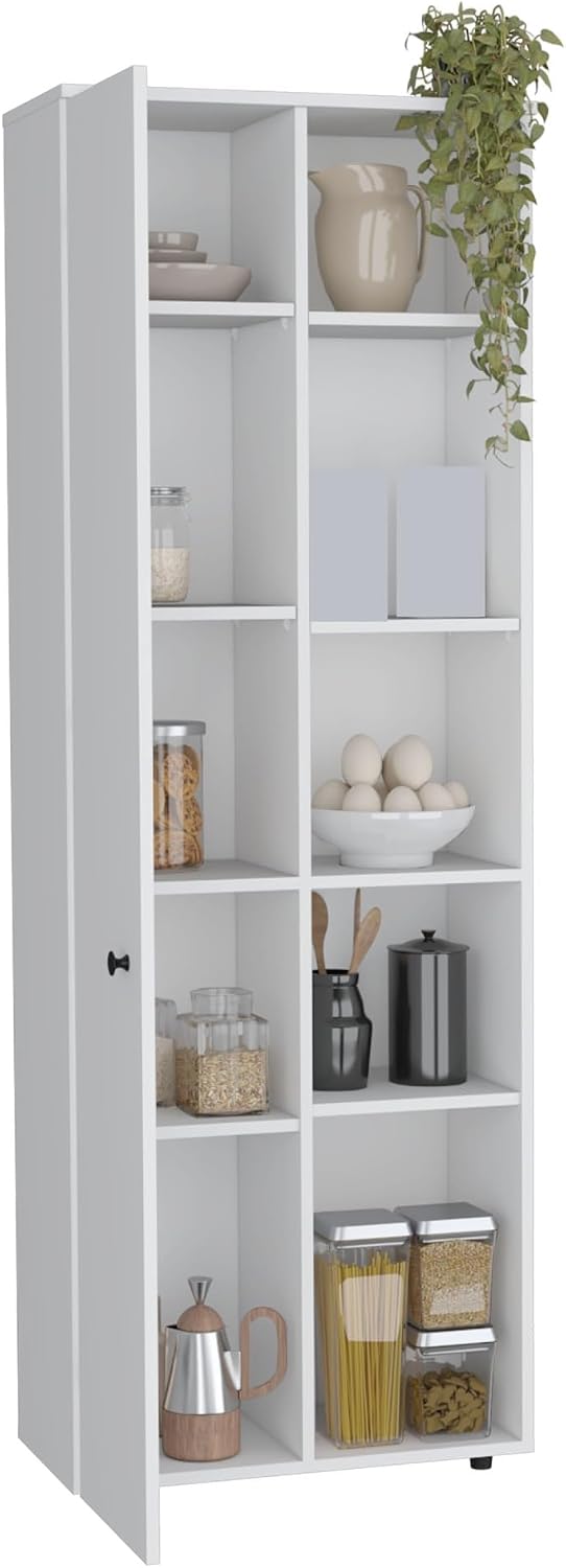 Pantry Storage Cabinet with Five Interior and Exterior Shelves, Kitchen Sideb...