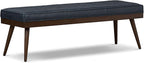 Poly & BARK 55" Tufted Leather Bed Bench for Bedroom End of Bed - Living Room Entry Way Bench - Pure Italian Leather Upholstery with a Solid Wood Frame - Ottoman Bench with Wooden Legs - Deepsky Blue