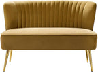 TINA'S HOME Mid-Century Velvet Loveseat Sofa, Upholstered Loveseat Couch with Golden Metal Legs, Small Tufted 2-Seat Sofa Armless Love Seat for Living Room Bedroom, Golden