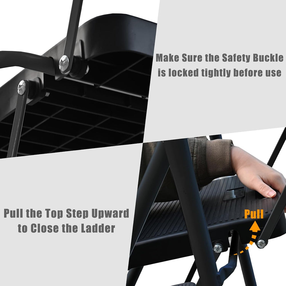 WiberWi 3 Step Ladder with Handrails Folding Step Stool with Tool Plateform, ...