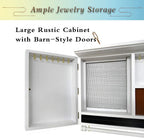 Rustic Wall Mounted Jewelry Organizer,Vintage Wooden Hanging Jewelry Holder Box with Barndoor Decor for Necklaces, Earings, Bracelets, Rings, Accessories. Includes Hook Organizer (MILK WHITE)