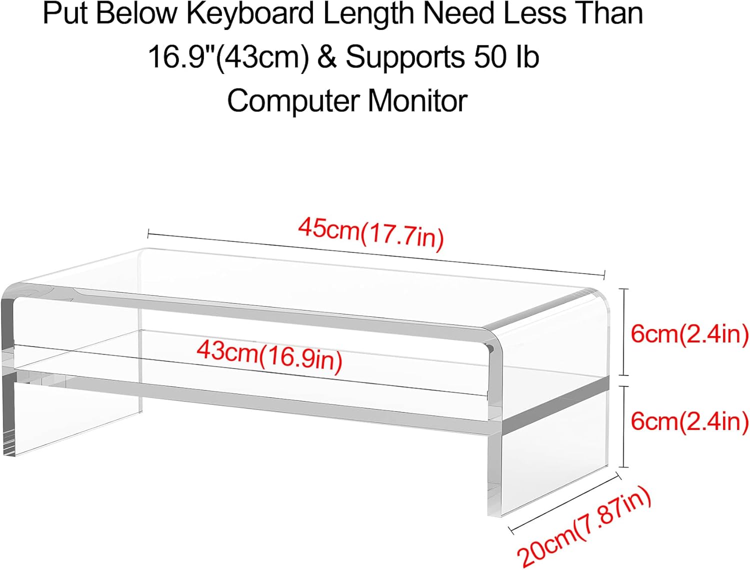 Acrylic Monitor Stand,2 Tiers Computer Monitor Riser(18x8x5.5 inches),Computer Stand/Monitor Riser for Office,School,Home,Laptop Stand Desktop Stand for Keyboard Storage&Printer TV Screen