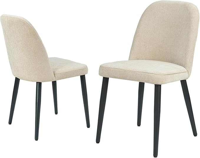 Upholstered Dining Chairs Set of 2 Modern Kitchen Chairs Chenille Fabric Dining Room Chairs High-Back Padded Dining Chairs with Metal Legs for Kitchen Dining Room Restaurant Cafe Hotel, Beige