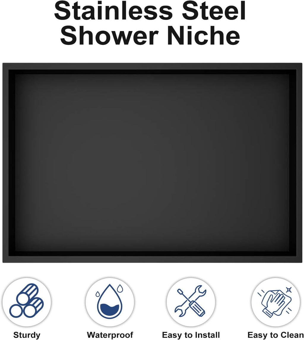 Achelous Stainless Steel Insert Shower Niche 18" X 12" NO Tile Needed, Bathroom Wall Niche Recessed Shower Shelf Organizer, Wall-inserted Niche Recessed Shower Caddy, Matte Black