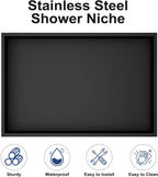 Achelous Stainless Steel Insert Shower Niche 18" X 12" NO Tile Needed, Bathroom Wall Niche Recessed Shower Shelf Organizer, Wall-inserted Niche Recessed Shower Caddy, Matte Black