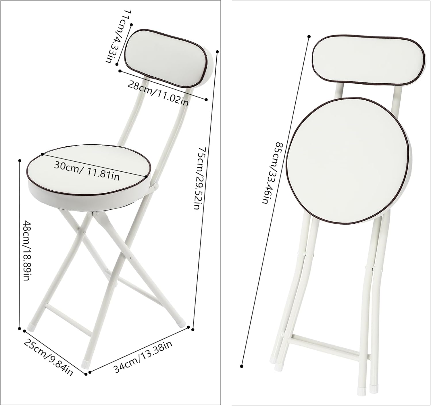 LOYALHEARTDY 4 Pcs Folding Stool, 18.9 in Cushioned Padded Folding Stool Portable Bar Stool with Back for Camping Kitchen Home Office (White)