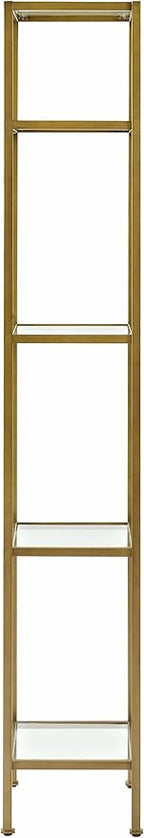 Crosley Furniture Aimee Narrow Bookshelf with Glass Shelves, Bookcase Storage, Gold and Glass