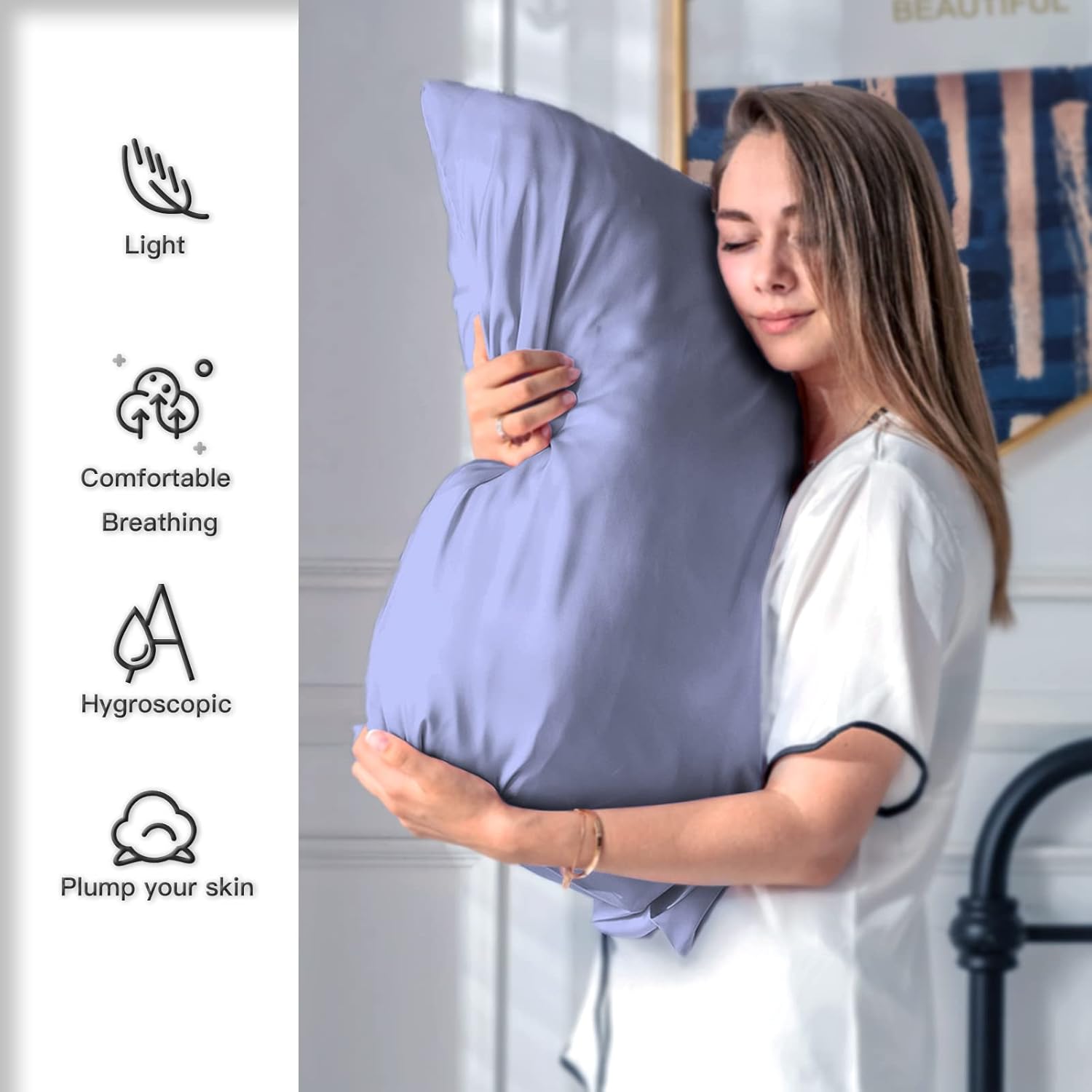 Mulberry Silk Pillowcase for Hair and Skin Pillow Case with Hidden Zipper Soft Breathable Smooth Cooling Silk Pillow Covers for Sleeping (Grayish Blue, King（20"X 36"）)