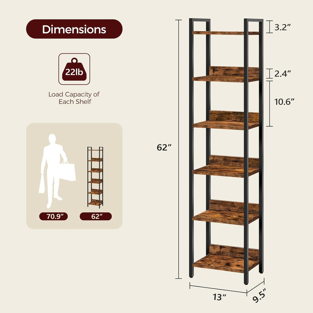 MAHANCRIS Bookshelf, 6-Tier Bookcase, Standing Book Shelf for Small Space, St...
