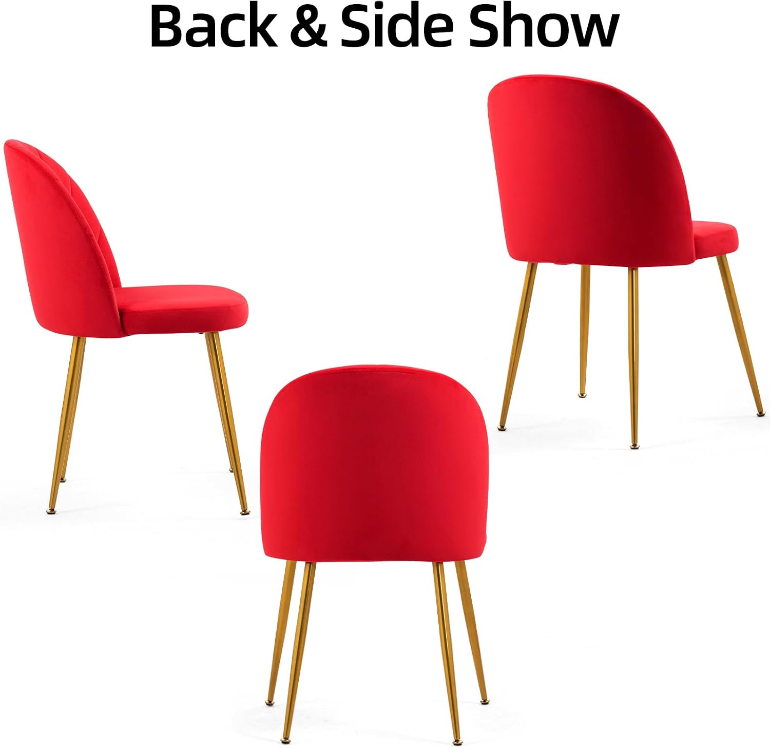 Velvet Dining Chairs Set of 6, Upholstered Mid Century Modern Dining Room Chairs, Armless Accent Chair with Metal Gold Legs for Living Room, Kitchen, Rose Red