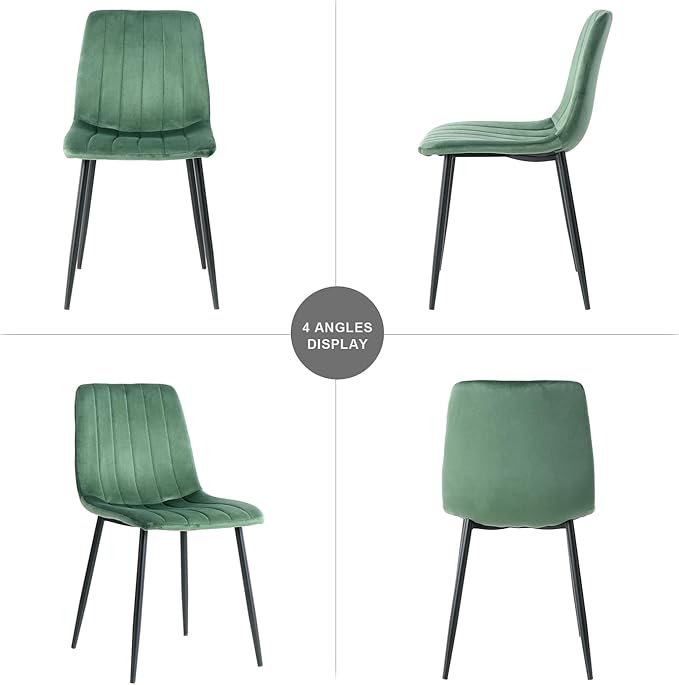 Dining Chairs Set of 4, Modern Kitchen Dining Room Chairs, Ergonomic Velvet Dining Chair Upholstered Cushion Seat and Sturdy Metal Legs (Green)