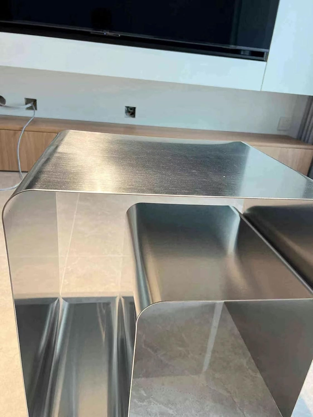 Modern Stainless Steel Side Table – Seamless Integrated Design, Sturdy and St...