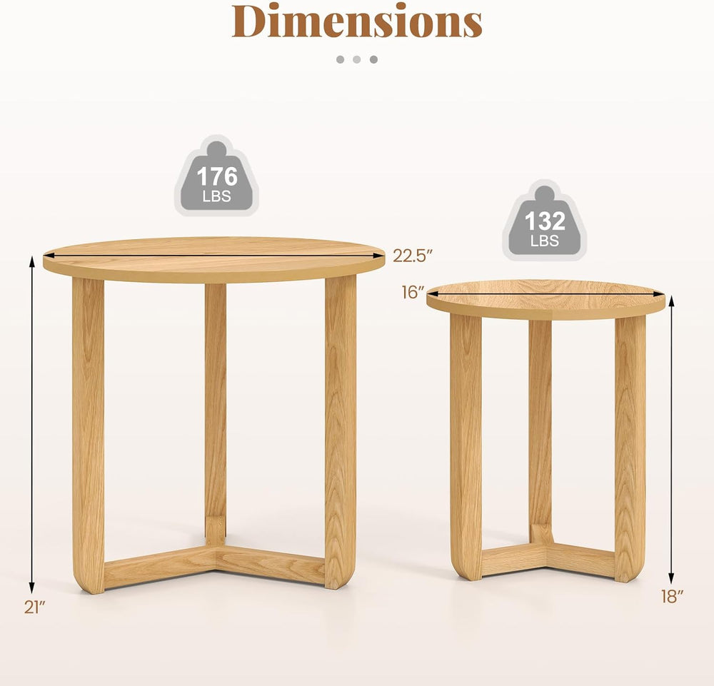Giantex Round Nesting Coffee Table Set of 2, Wood Nesting End Tables with Thi...