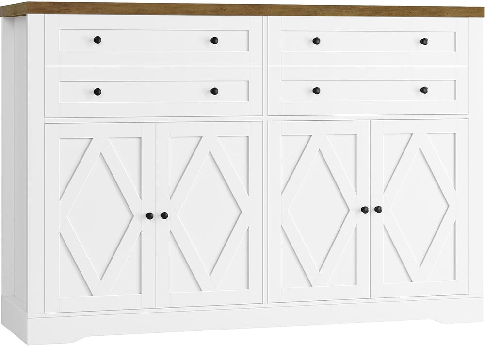 HOSTACK 55"W Kitchen Buffet Sideboard Cabinet with 4 Storage Drawers, White