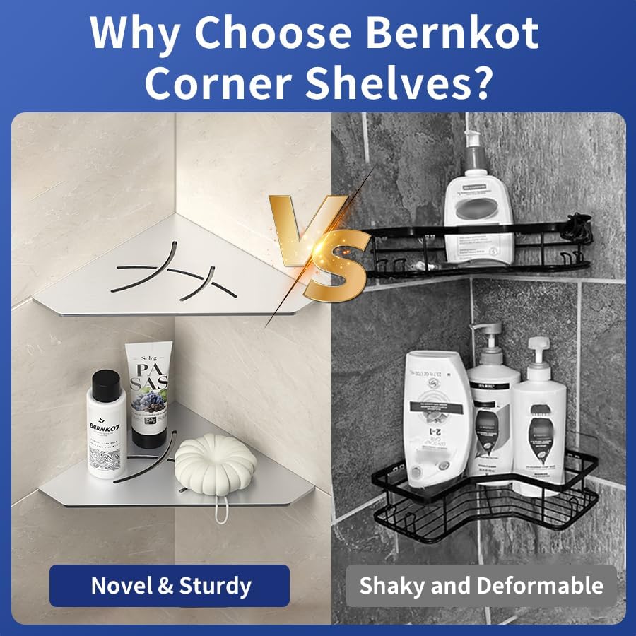 Corner Shower Shelf 10" Brushed 304 Stainless Steel Pentagonal Corner Shelves Recessed Bathroom Shower Shelf 2 Pack, No Drilling Needed