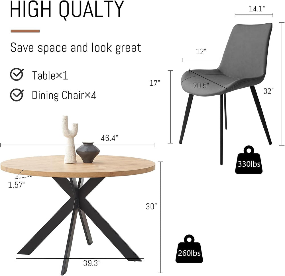 Zerifevni 46.4" Round Dining Table Set, Mid Century Modern Round Dining ...