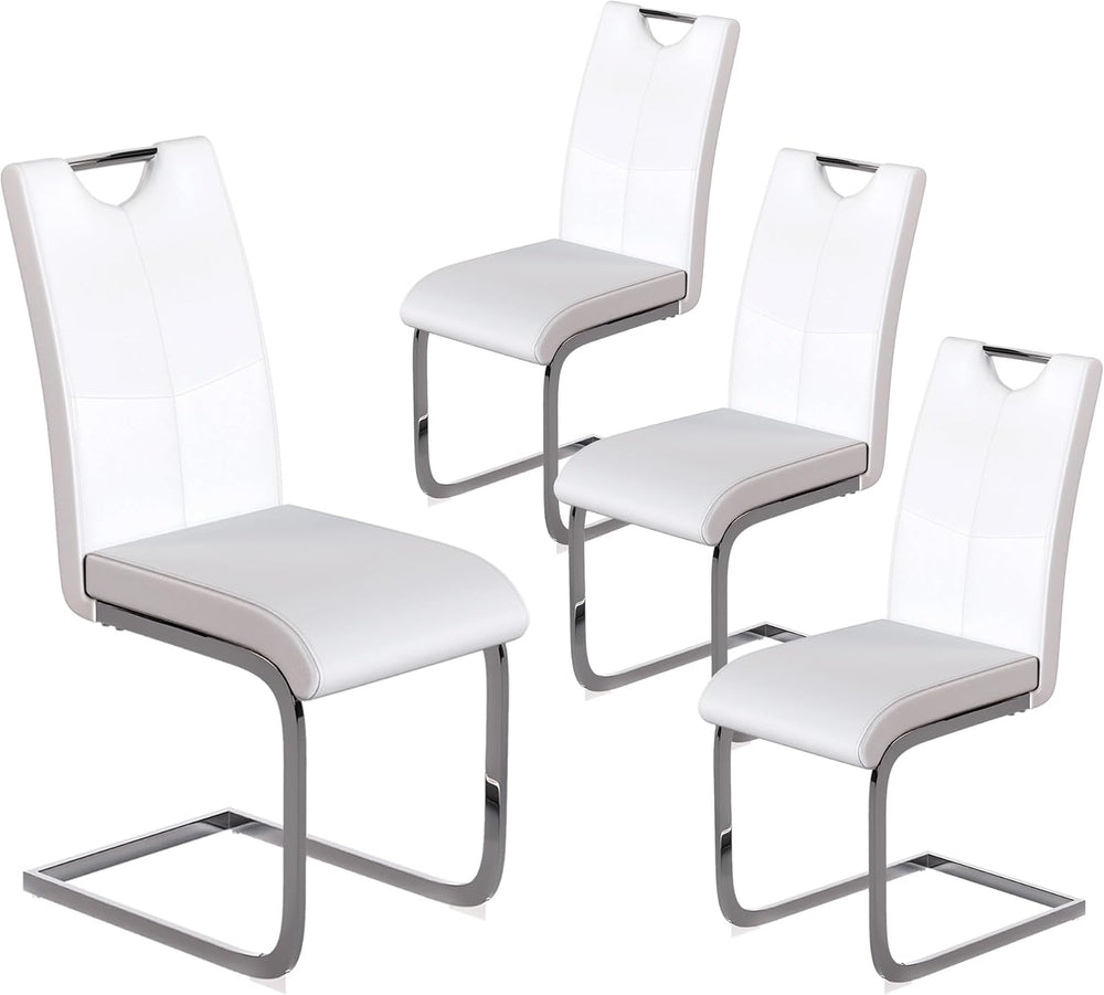 Off-White Dining Chairs Set of 4, Modern High Back with Faux Leather Padded K...