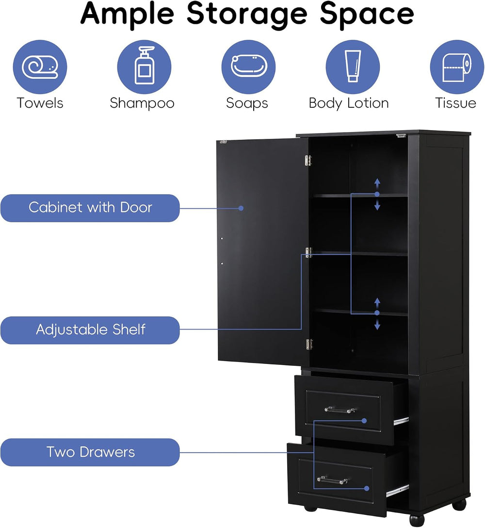 Merax 61.4" Pantry Cabinet with One Door & Two Drawers, Adjustable S...