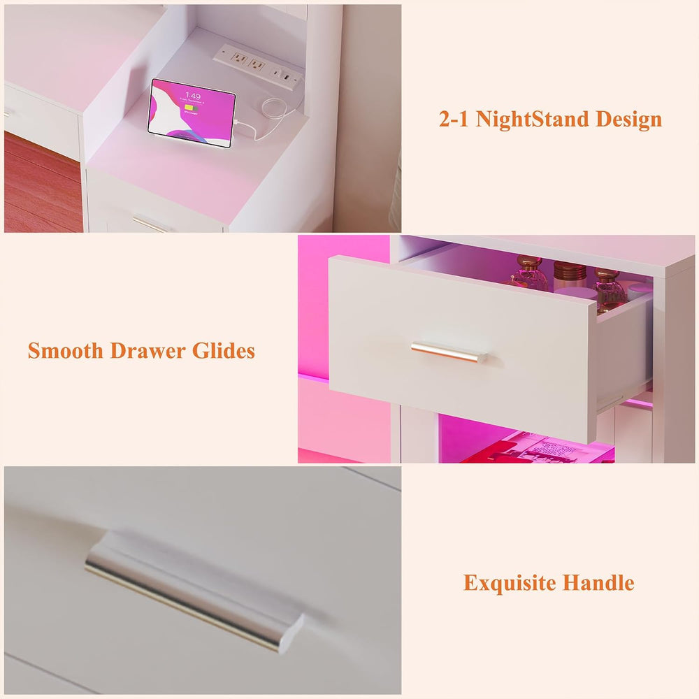 HUAHUU Large Vanity Desk with Mirror & Lights, 54.3'' Makeup Vani...