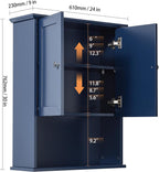Bathroom Wall Cabinet Navy Blue Over Toilet Storage Cabinets 24x30 in Above Toilet Wood Medicine Cabinets Wall Mounted Bathroom Cabinet with 2 Door & Adjustable Shelf