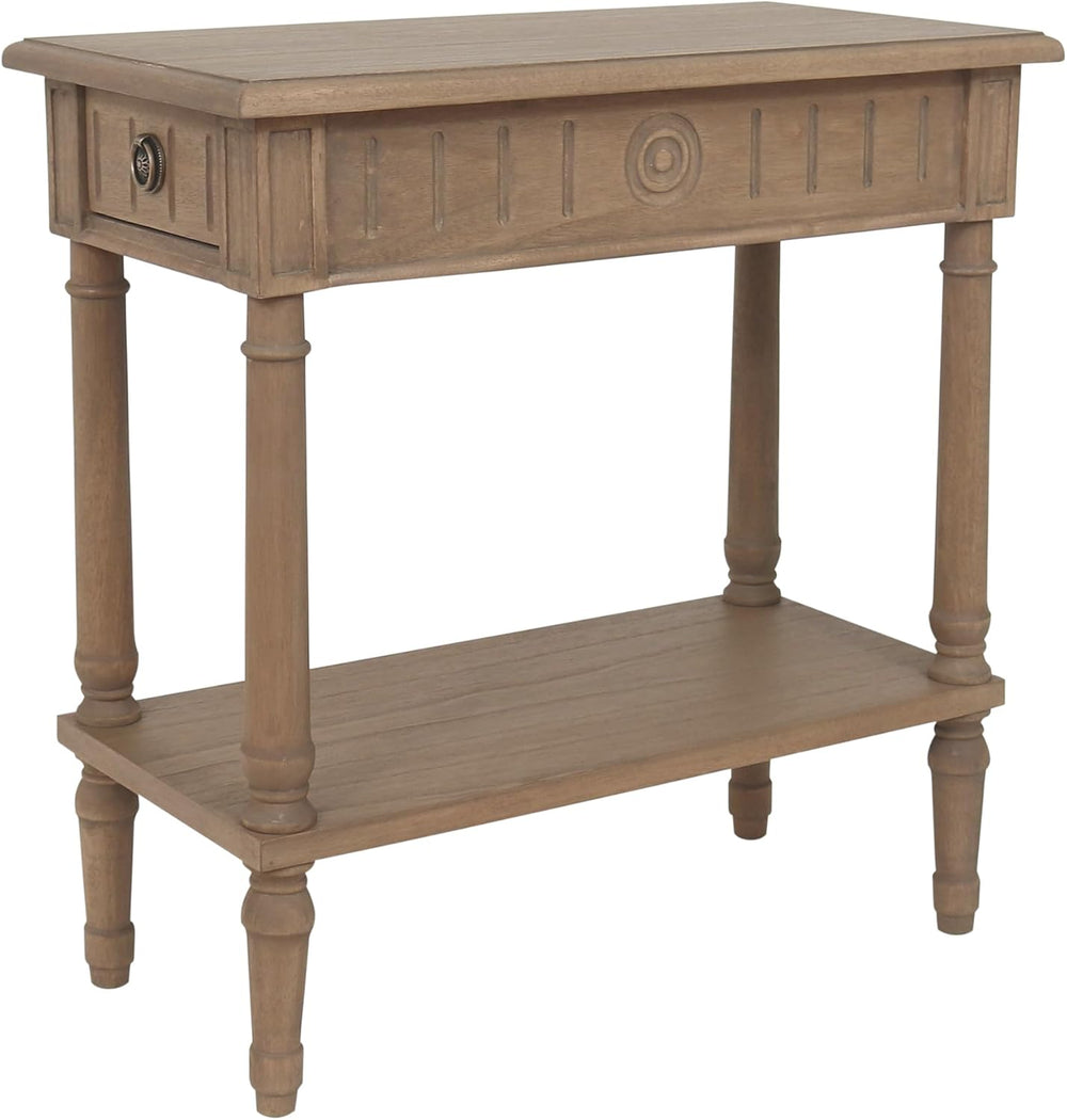East at Main Narrow End Table with Drawer & Shelf, Solid Wood Slim Side T...