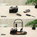 Shinpuru Key Holder Tray, Metal Stand with Leather Tray, 5 Hooks(Black) | Keys and Jewelry Organizer