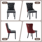 Velvet Dining Chairs Set of 4, High-end Tufted Upholstered Dining Chair with Ring Pull and Solid Wood Legs, Modern Dining Room Chairs for Dining Room, Black PU & Burgundy Velvet