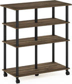 Furinno Helena 4-Tier Multifunction Rolling Open Shelves Storage Cart Organizer, Columbia Walnut/Black
