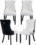 Dining Room Chairs Set of 4, Upholstered Tufted Dining Chairs with High Back, Nailhead Trim and Solid Wood Legs, Modern Dining Chair for Dining Room, White Pu Leather Splicing Black Velvet