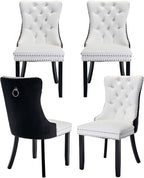 Dining Room Chairs Set of 4, Upholstered Tufted Dining Chairs with High Back, Nailhead Trim and Solid Wood Legs, Modern Dining Chair for Dining Room, White Pu Leather Splicing Black Velvet