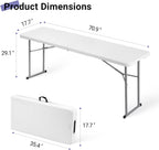 Byliable Folding Table 6FT Narrow Portable Foldable Plastic Heavy Duty Long Table, Fold-in-Half with Carrying Handle for Indoor Outdoor Meeting, Buffet, Party, Wedding, Home Work, 6 Foot, White