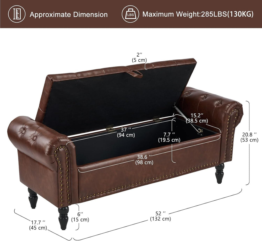 Furniliving 51” End of Bed Storage Bench, Bedroom Bench with Button-Tufted, U...