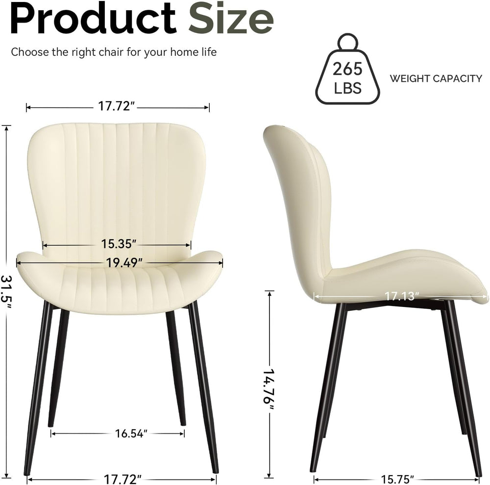 Upholstered Dining Chairs Set of 4 PU Leather Metal Legs Beige | Vertical cha...
