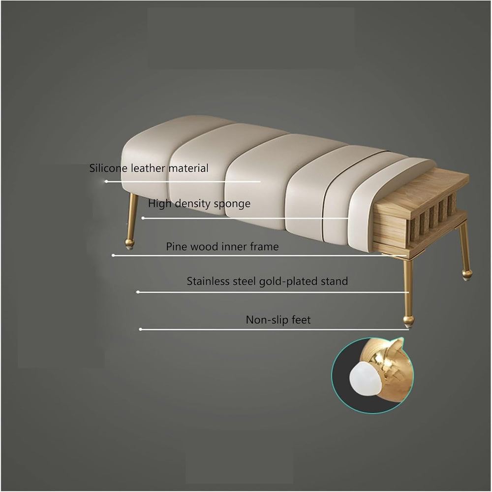 Modern Stitched Upholstered Bedroom Benches with Gold Legs, Entryway Bench Fo...