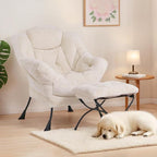 Tiita Lazy Chair with Ottoman, Modern Large Accent Lounge Armchair, Comfy Leisure Sofa Reading Chair with Footrest for Bedroom, Living Room, Dorm Rooms, Garden and Courtyard, Plush Beige