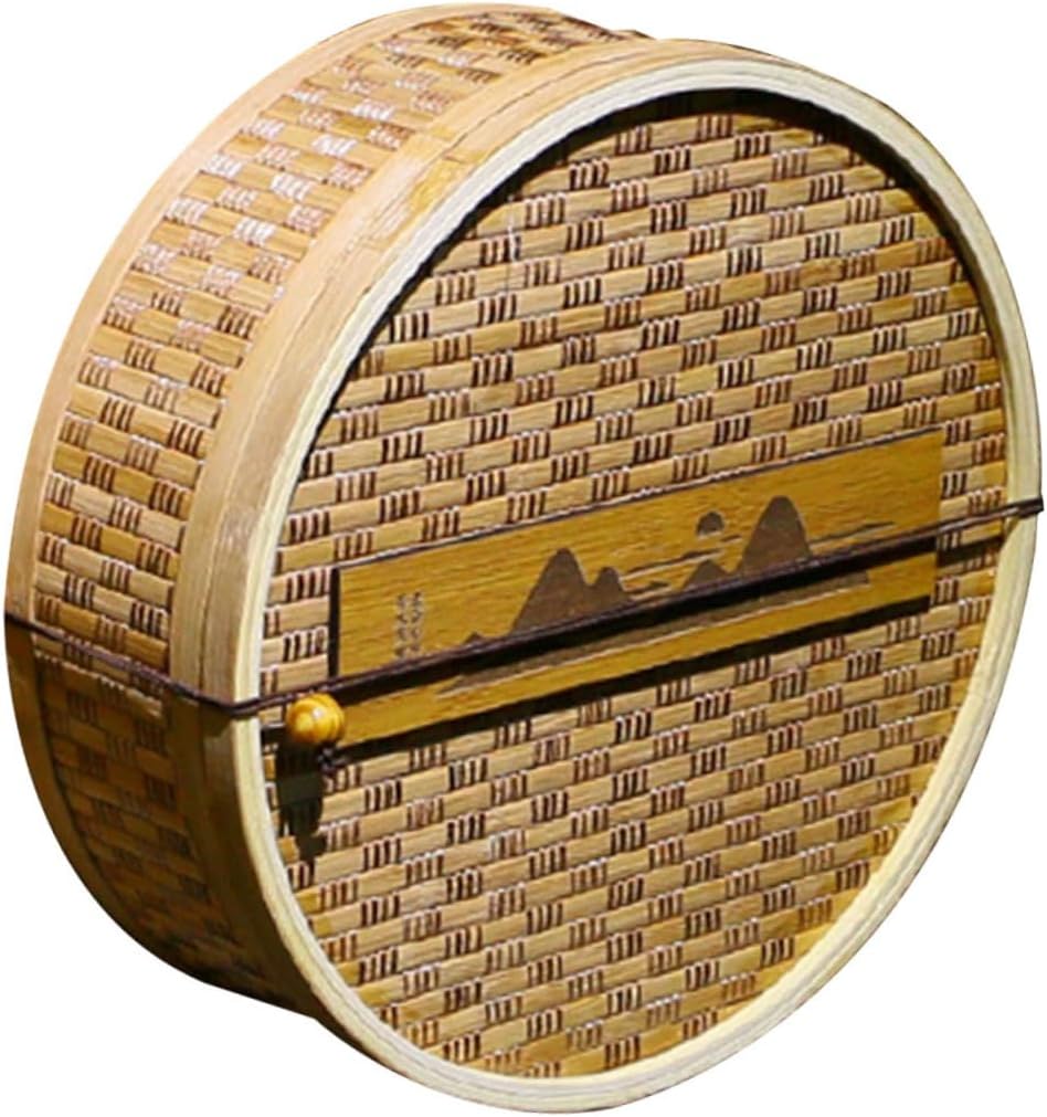 IMIKEYA Bamboo Tea Box Woven Design Tea Cake Storage Container for Home and Office Organization