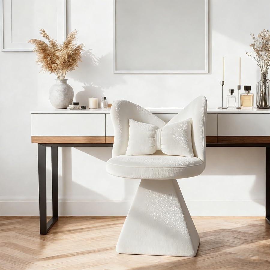 Bedroom Living Room Butterfly Back Chenille Velvet Vanity Stool, Triangular S...